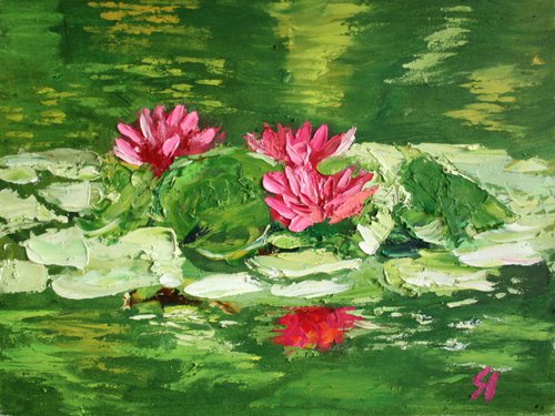 WATER LILIES, IV / ORIGINAL OIL PAINTING by Salana Art Gallery