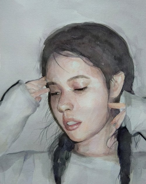 Watercolor portrait - Irina(29x32cm, watercolor, paper) by Kamsar Ohanyan