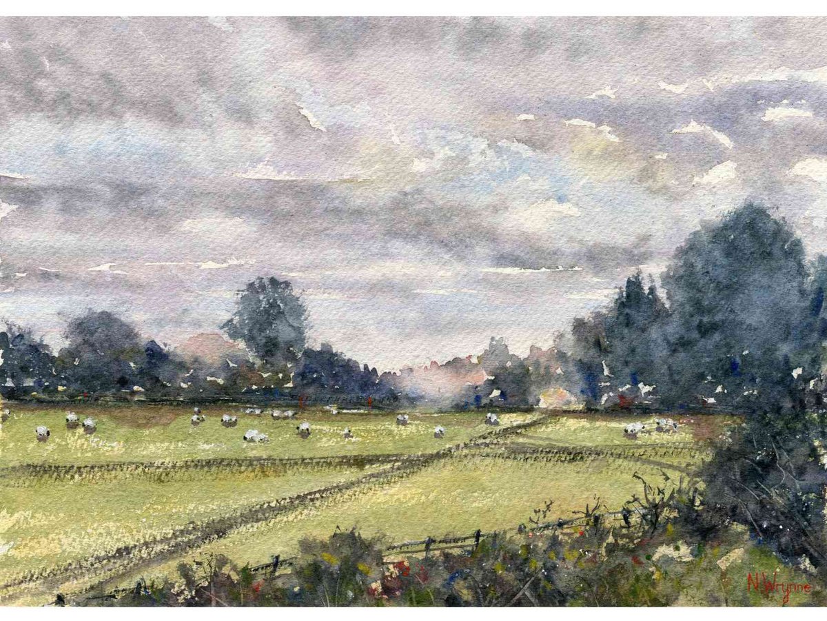 Original Countryside Painting - CROSSING PATHS - Watercolour Landscape Cloudy Art by Neil Wrynne