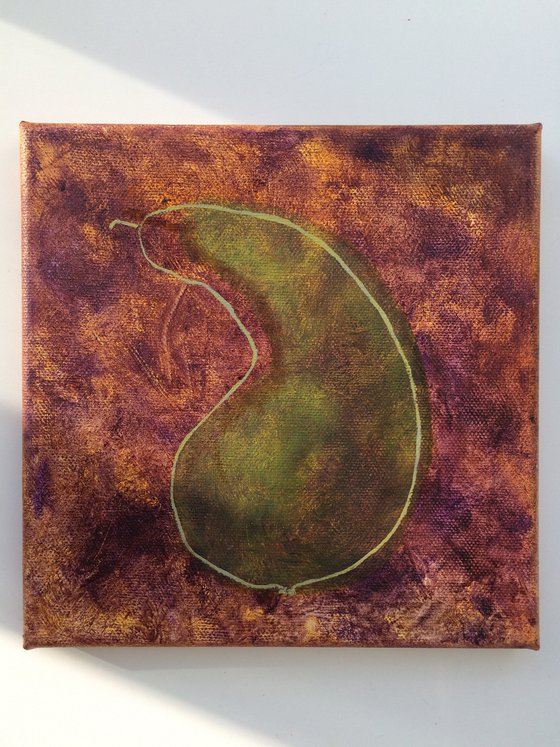 Food original oil painting - Pear small canvas - Fruit shelf painting - Kitchen wall art - Gift idea