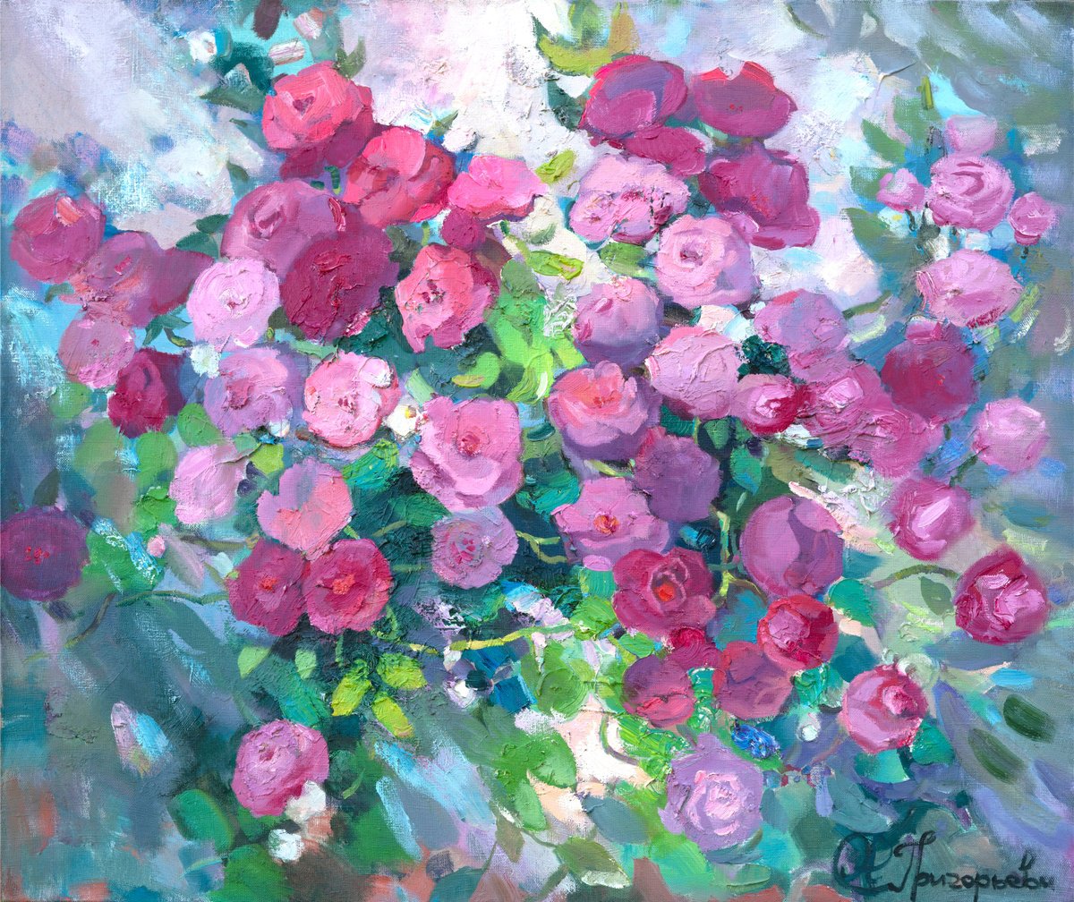 Impressionistic Botanical Oil Painting By Anastasiia Grygorieva, 30 X 26, Pink Dreams, Original Artwork