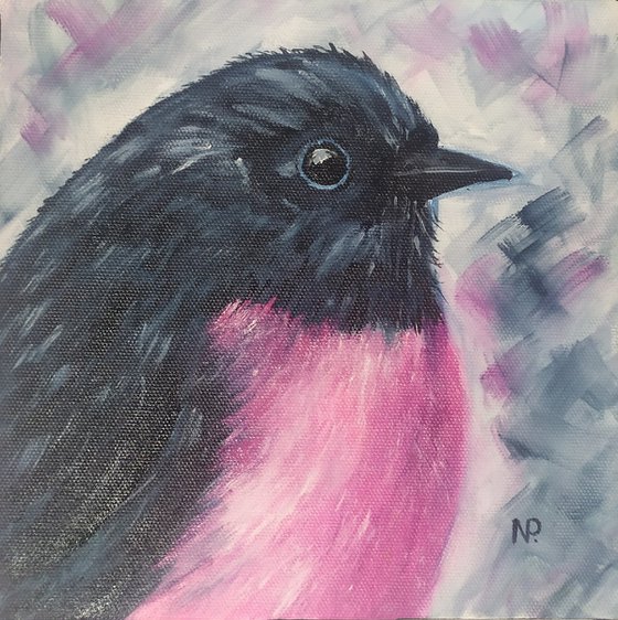 Pink Robin, original bird painting, small art, Gift, art for home