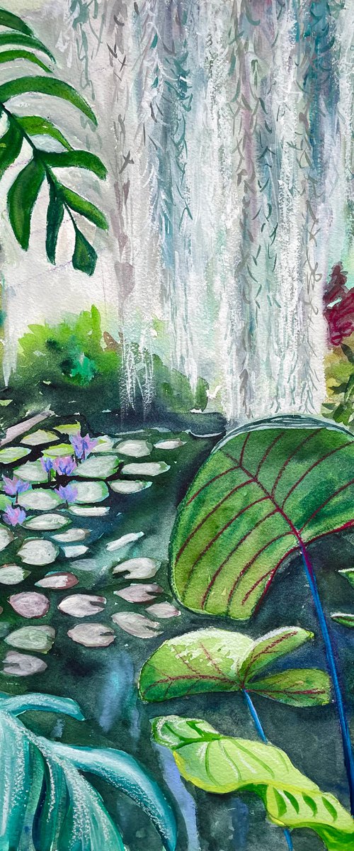 Botanical Original Watercolor Painting, Garden Plants Mixed Media Artwork, Greenery Wall Art by Kate Grishakova