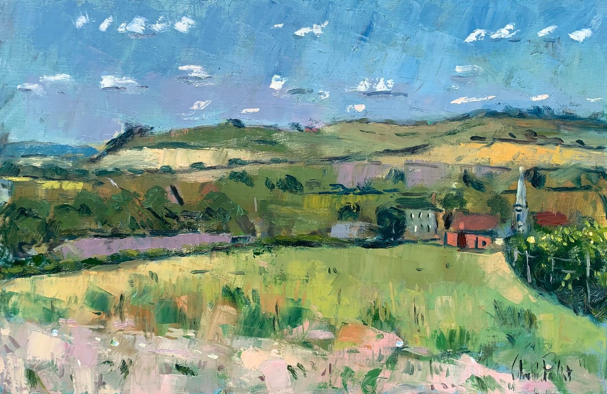Impressionistic Landscape Oil Painting By Andre Pallat, 30 X 20, South Stoke, Original Artwork