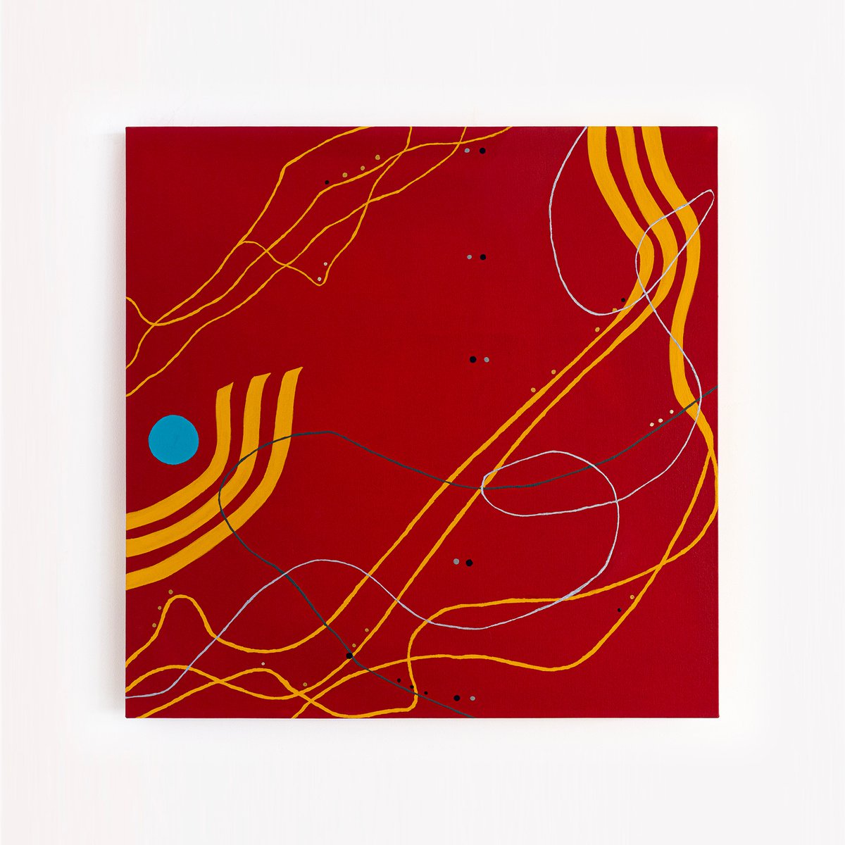 Abstract Acrylic Painting By Hyunah Kim, 36 X 36, Red Night Melody, Original Artwork