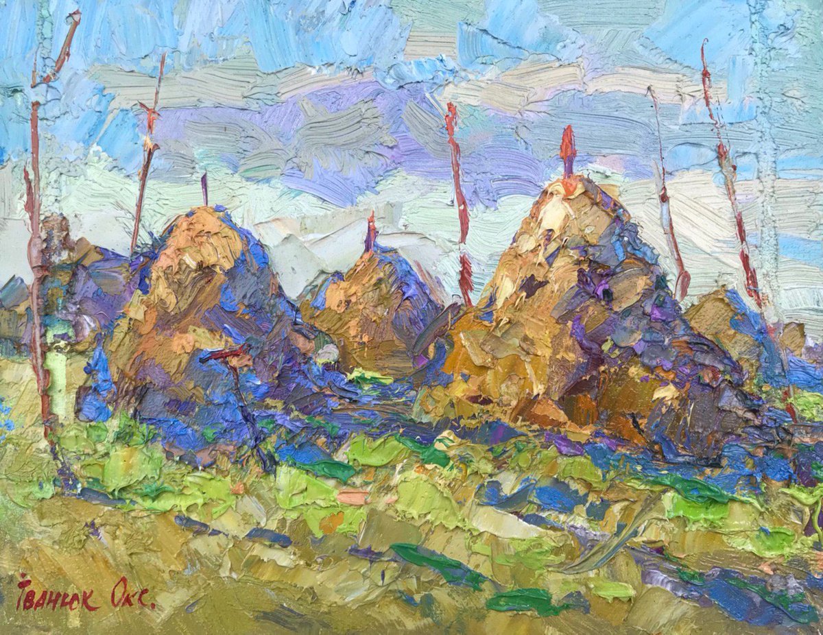 Impressionistic Landscape Oil Painting By Kalenyuk Alex, 10 X 12", Sunny Hay, Original Artwork