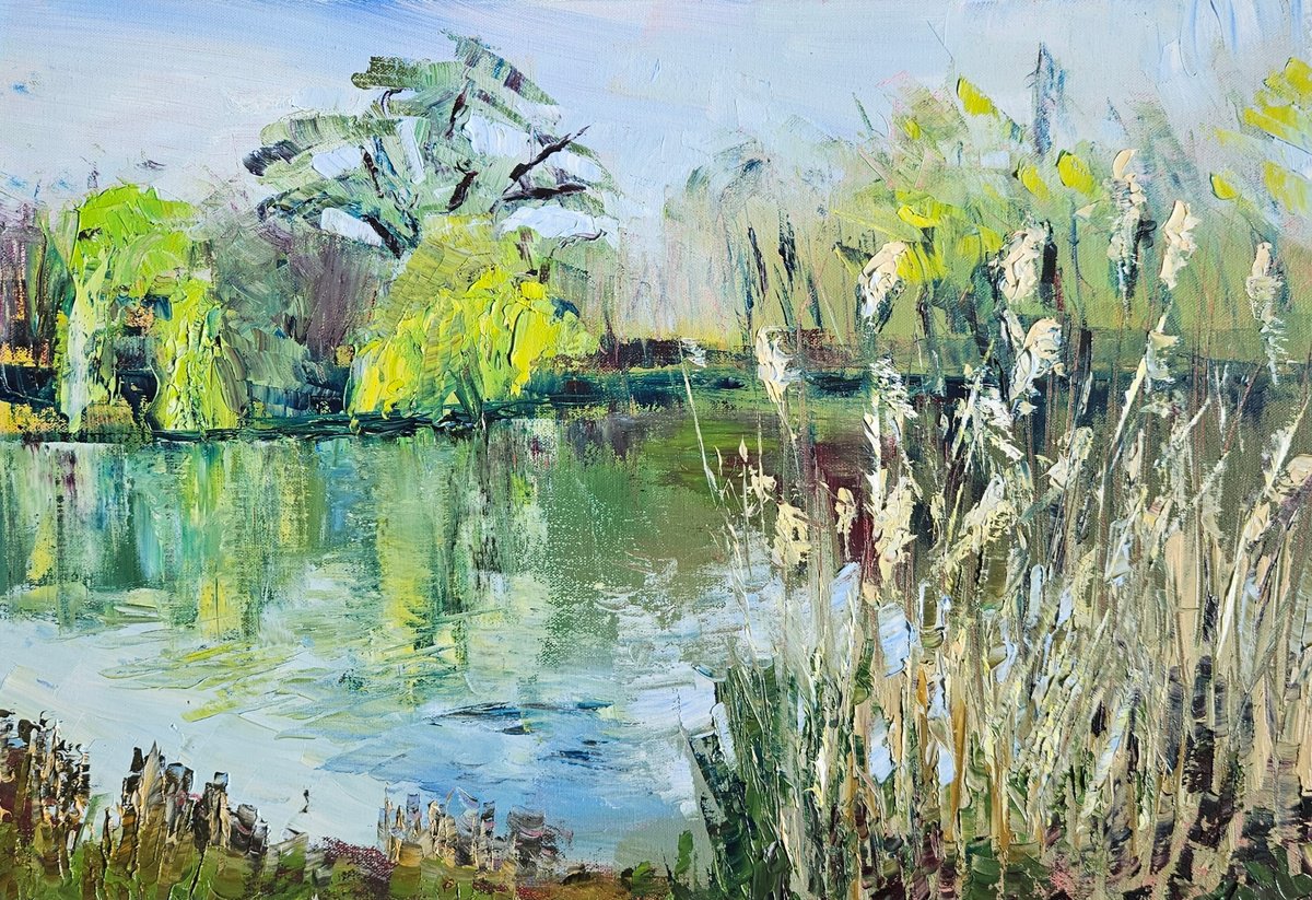 Pond In Spring By Vera Stein, 24 X 16, Artwork For Sale On Artfinder