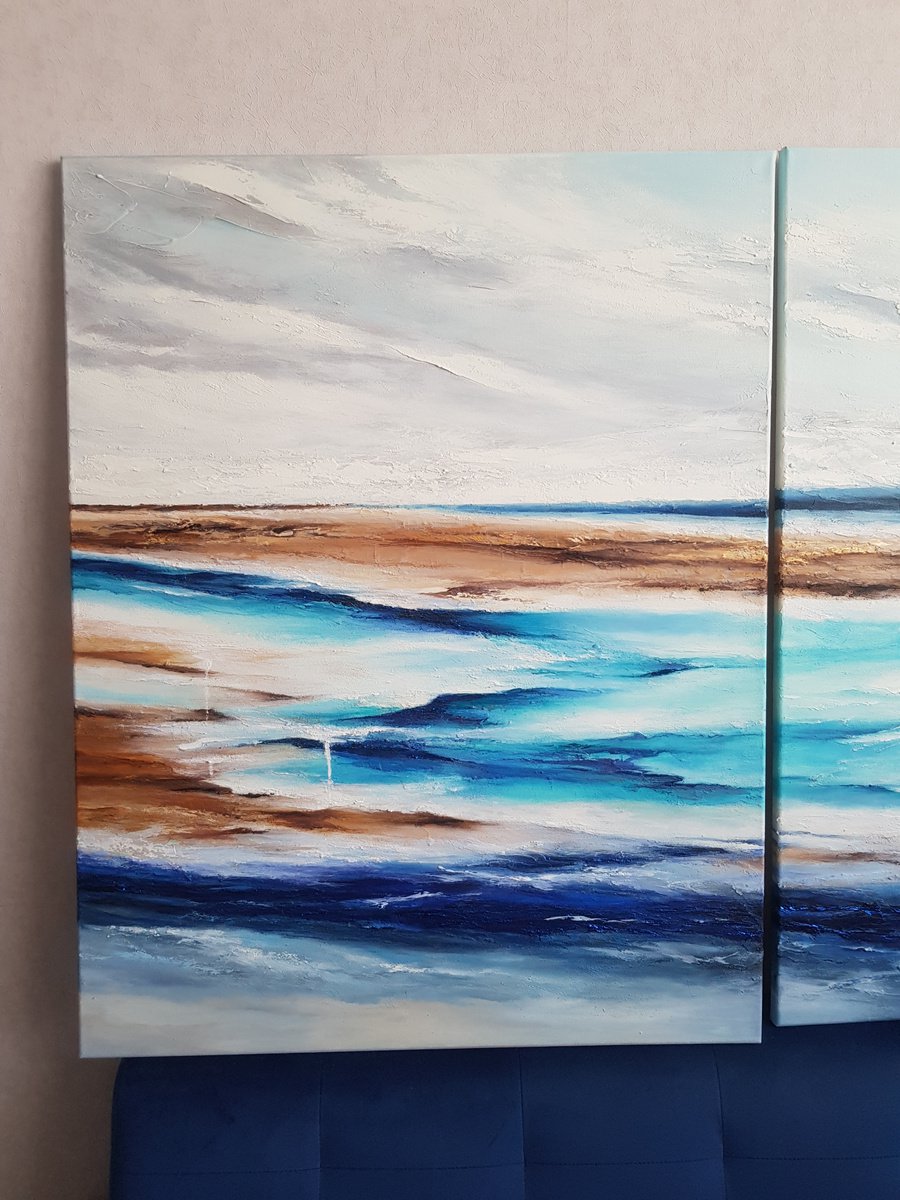 Blue Lagoon, 140 x 90 cm, Acrylic texture painting on canvas, set of 