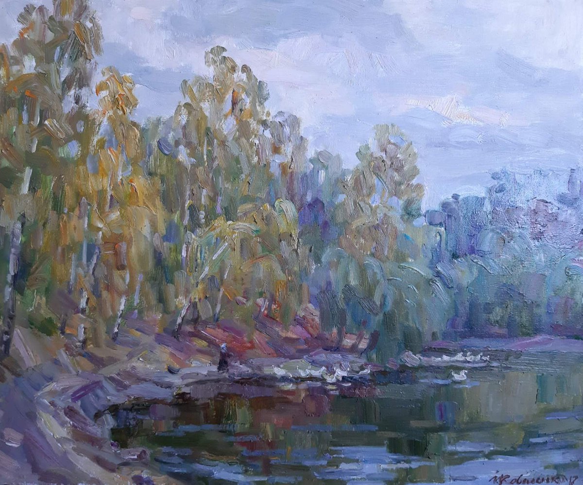 Impressionistic Landscape Oil Painting By Ivan Kovalenko, 24 X 20, Night, Original Artwork