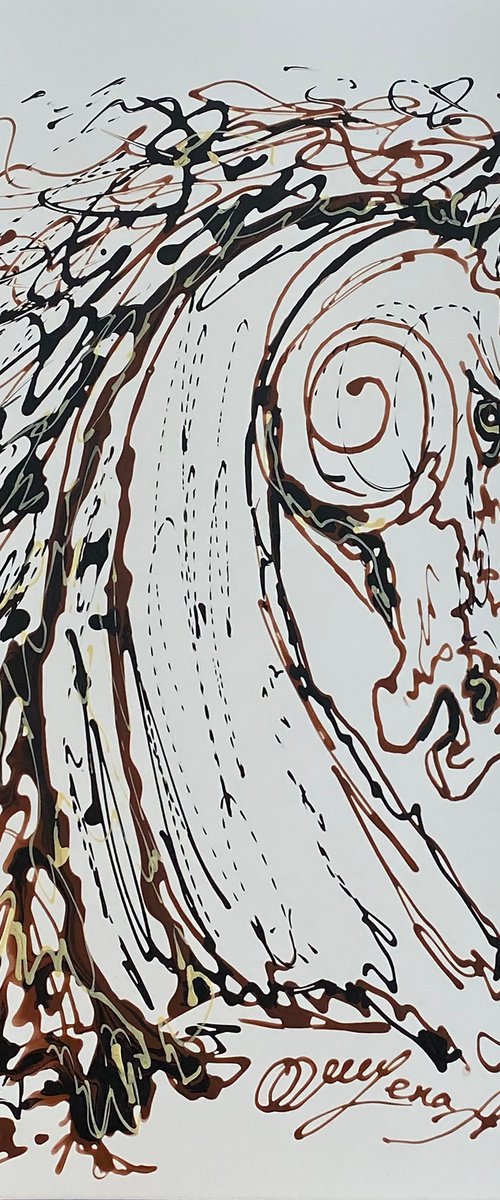 Dark Stallion Design Pollock inspired and Line Drawing by Lena Owens at OLena Art