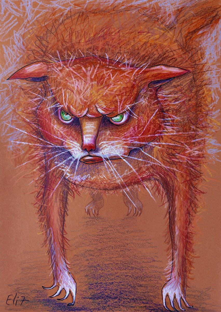 Expressive Animal Pencil Drawing By Elisheva Nesis, 9 X 13, Keep Distance!, Original Artwork