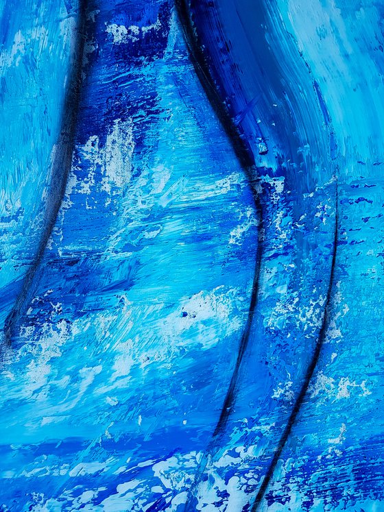 La Ondoj N-2 (XXL) - Blue Abstract Painting (W)130x(H)102 cm.