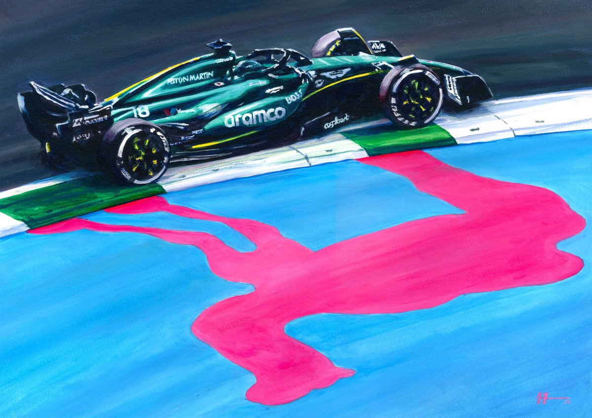 Impressionistic Transport Acrylic Painting By Alex Stutchbury, 18 X 25, Lance Stroll 2024 Saudi Arabia, Original Artwork