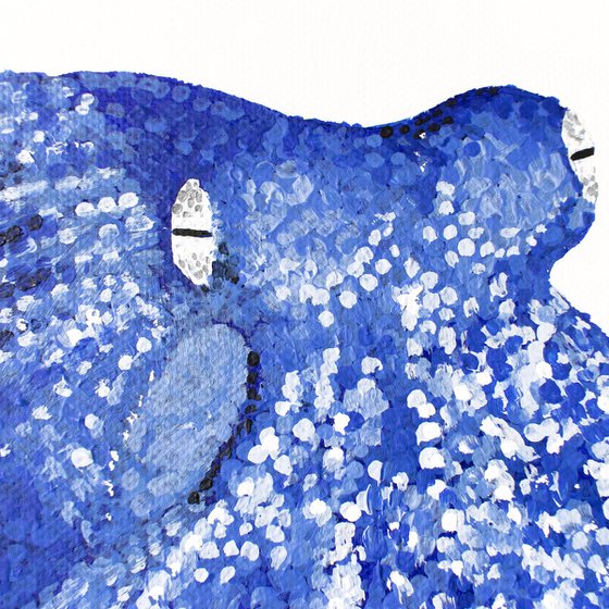 Blue Octopus - pointillism monochrome painting