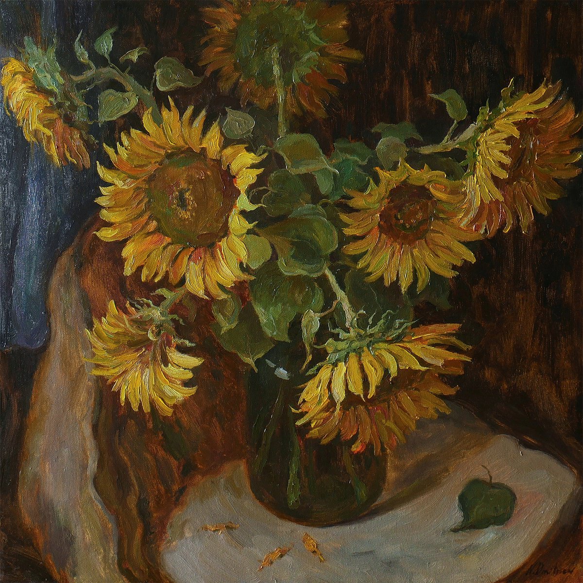 Sunflowers - sunflower still life painting by Nikolay Dmitriev