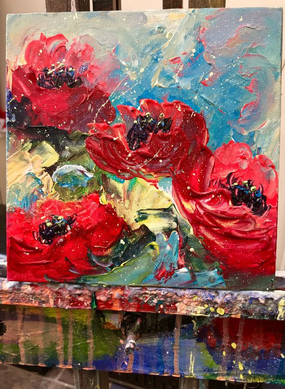 Poppy love (small painting, requires framing)