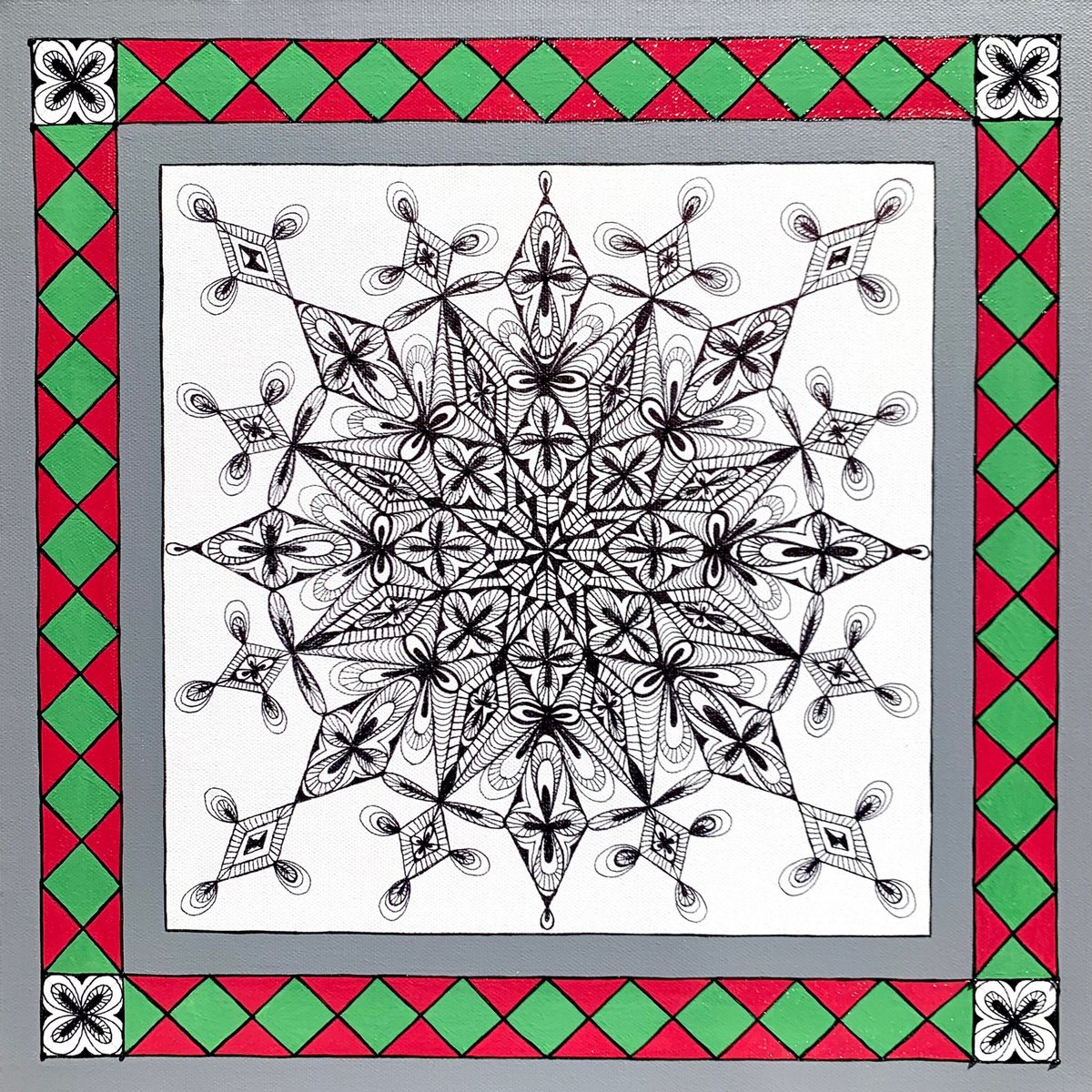 Geometric Abstract Acrylic Painting By Maria Tuzhilkina, 16 X 16", Lace Mandala, Original Artwork