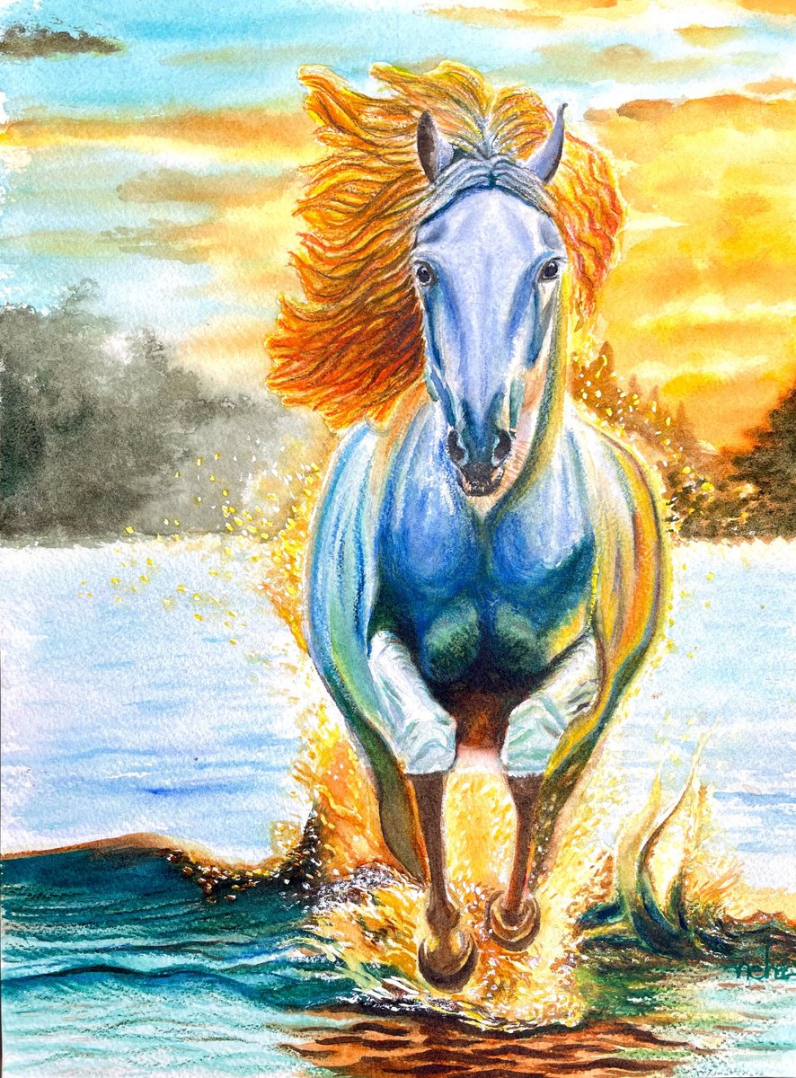 Impressionistic Animal Watercolour By Neha Soni, 9 X 12", A Running Horse, Original Artwork