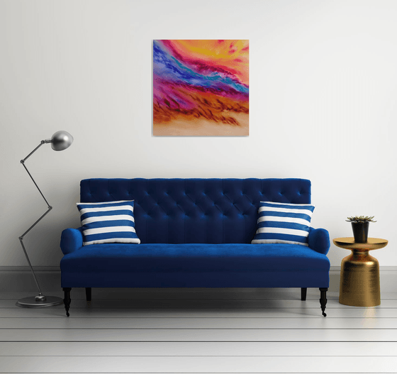 Le blè au vent, 80x80 cm, Deep edge, LARGE XL, Original abstract painting, oil on canvas