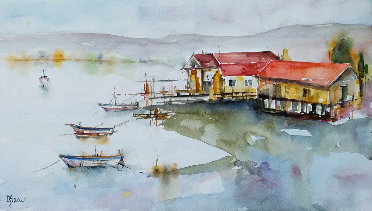 Impressionistic Watercolour , Fisherman
