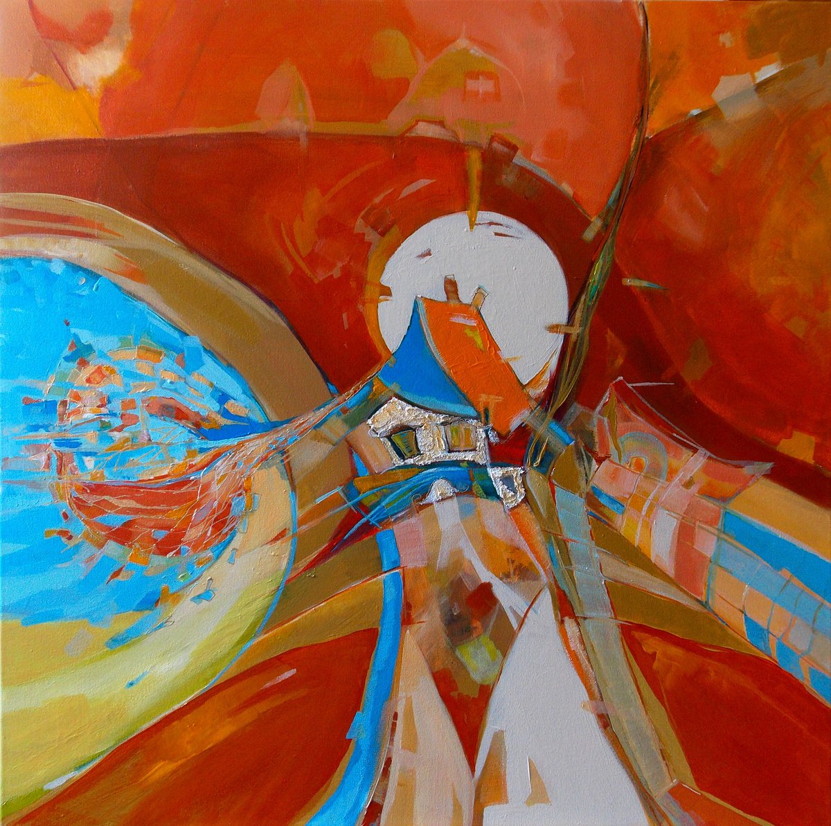 Impressionistic Landscape Acrylic Painting By Maria Paunova, 31 X 31", Autumn Rhapsody, Original Artwork