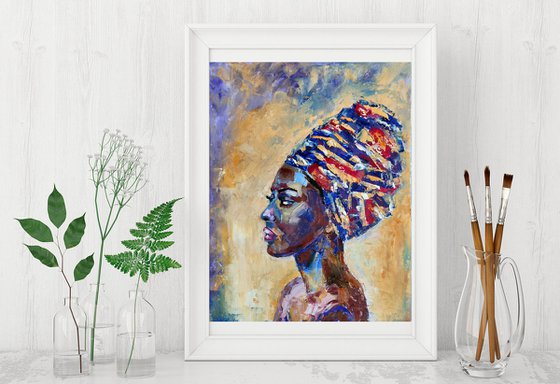 African Woman Portrait Painting Original Art Black Female Wall Art African American Girl Artwork