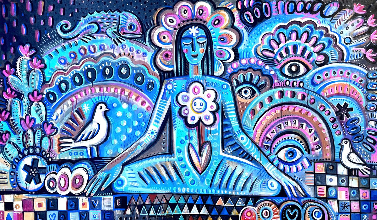 Urban And Pop Botanical Acrylic Painting By Daria Kusto, 79 X 46, Magical Garden, Original Artwork