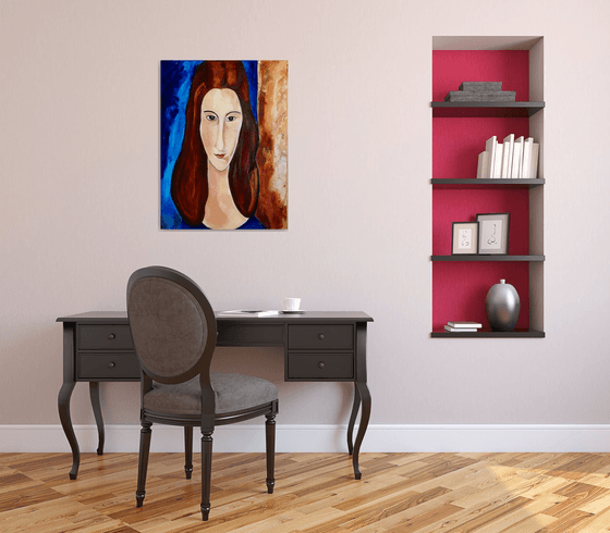 Studying Amedeo Clemente Modigliani painting, portrait of Jeanne Hebuterne