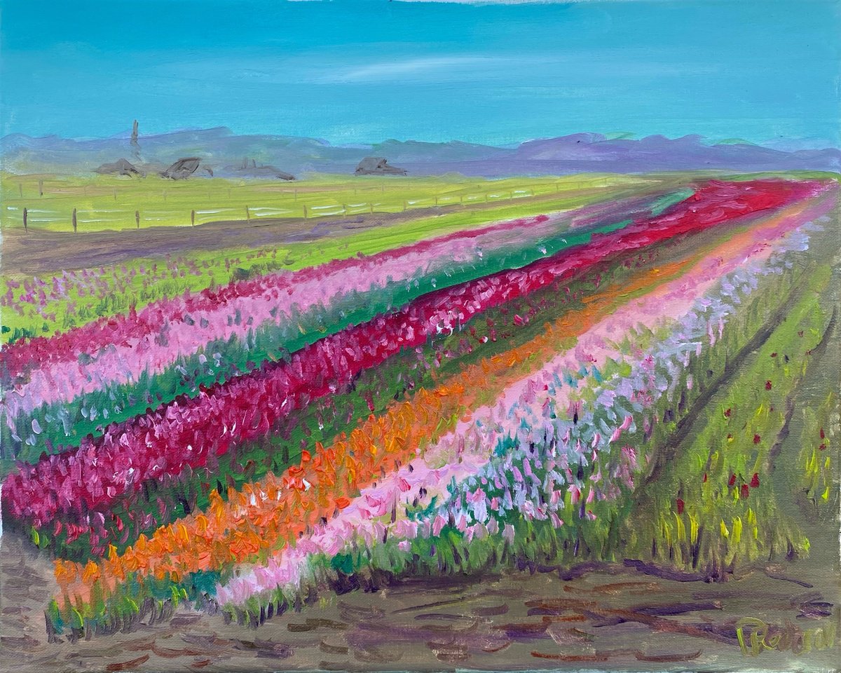 Impressionistic Landscape Oil Painting By Dmitry Fedorov, 20 X 16, Dutch Tulip Season, Original Artwork