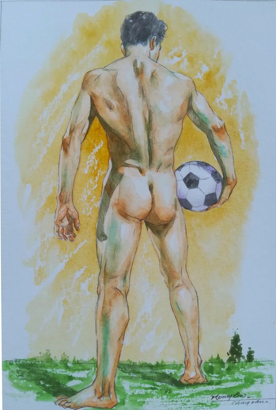 watercolor  painting Football #180623