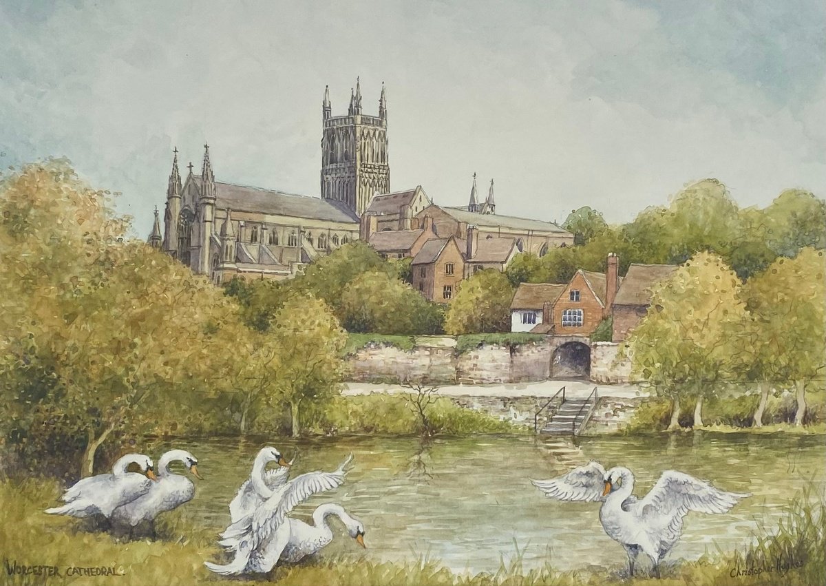 Illustrative Landscape Watercolour By Christopher Hughes, 14 X 10, Worcester Cathedral. Original Watercolour, Original Artwork