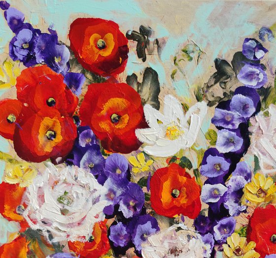 Poppies in a Deep Blue Vase