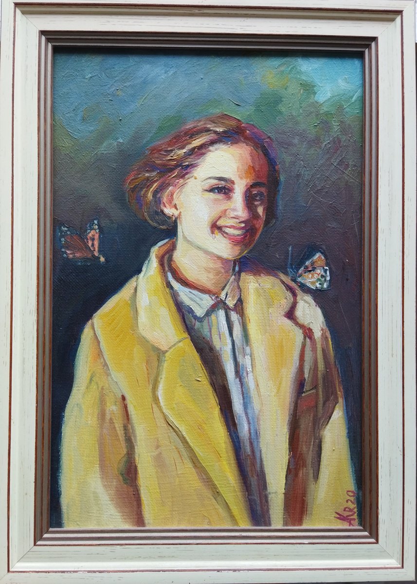 Impressionistic Portrait Oil Painting By Ann Krasikova, 10 X 14, The Smile And The Butterflies, Original Artwork