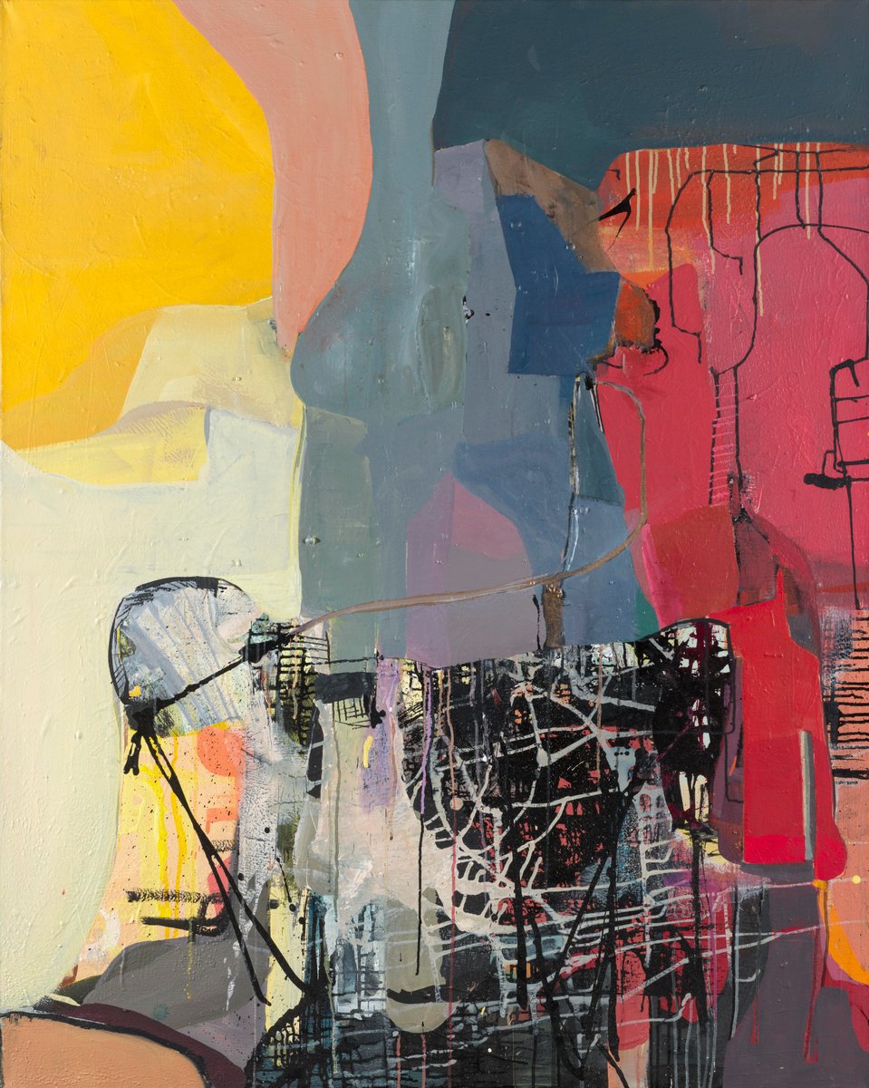 Abstract Acrylic Painting By Evangelos Vangelatos, 47 X 59, A Taurus In Cadaques, Original Artwork