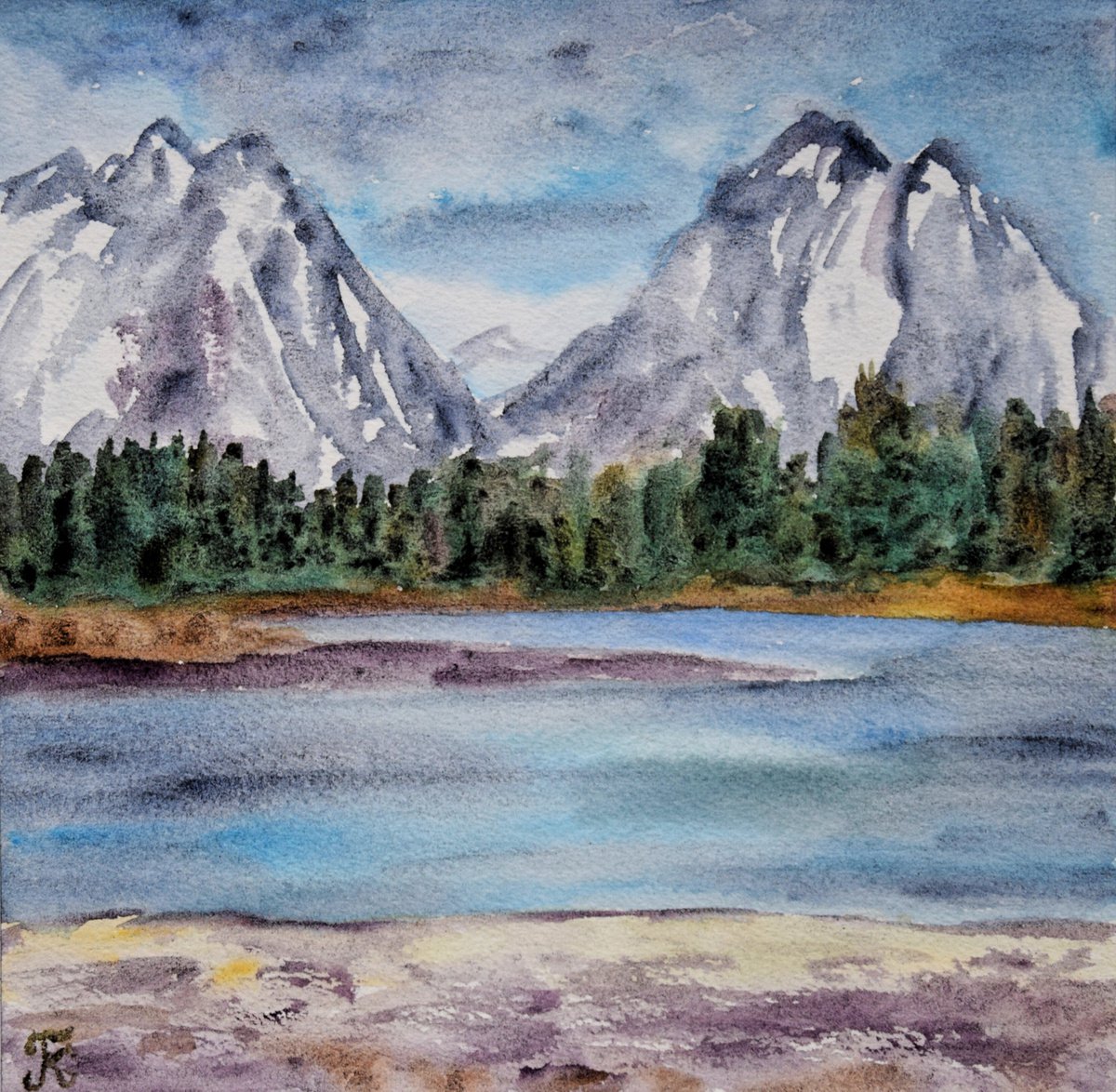 Mountains original painting, landscape watercolor painting, Christmas gift by Kate Grishakova