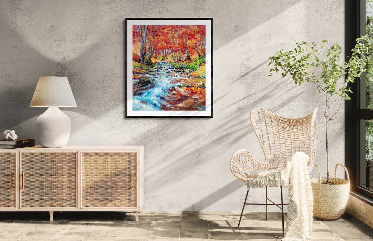 Impressionistic Landscape Oil Painting By Evgeny Chernyakovsky, 24 X 27, Autumn River , Original Artwork