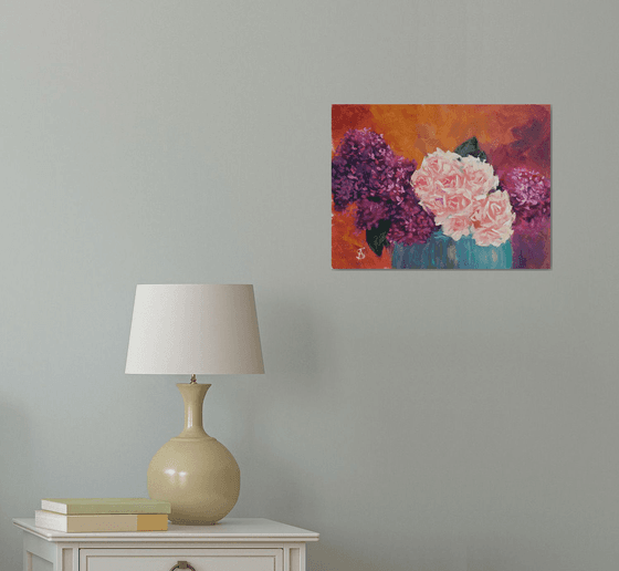 Bouquet of lilacs and roses /  ORIGINAL PAINTING