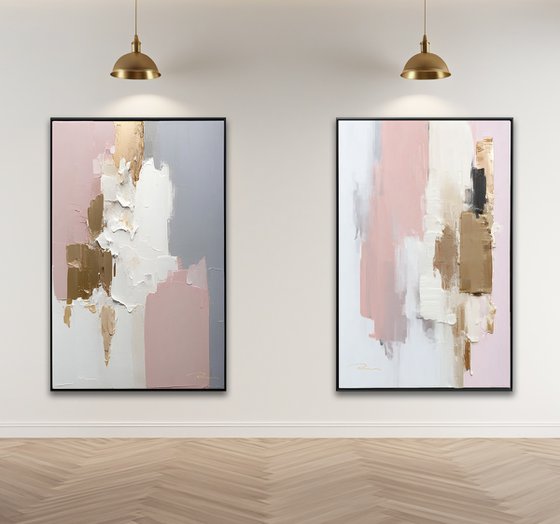 Pink and Gold Abstract Set of 2