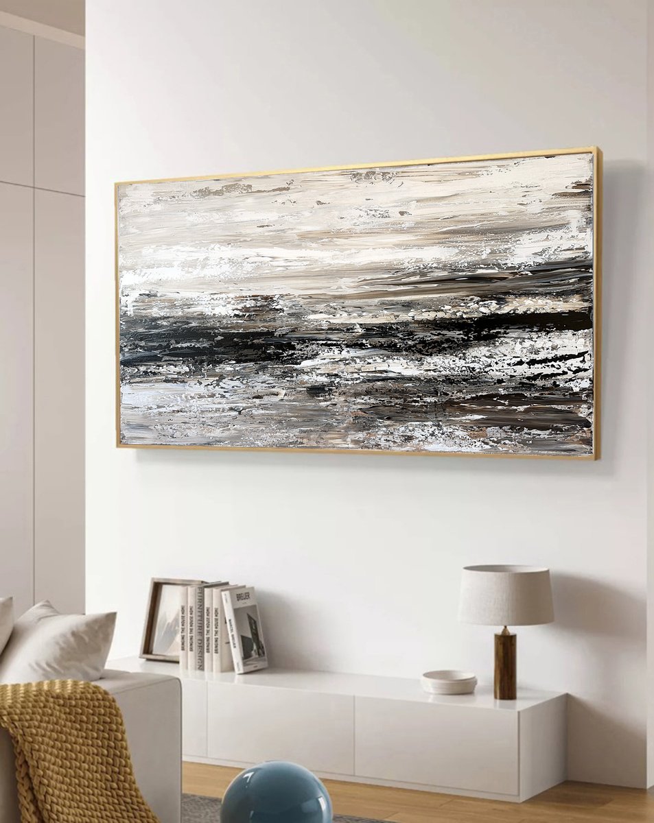 Organic Abstract Acrylic Painting By Tatiana Malinovscaia, 47 X 28", Whispers Of The Forest Veil, Original Artwork