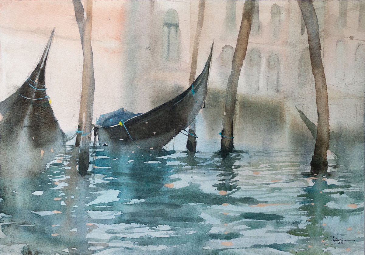 Gondolas in Venice by Ekaterina Pytina