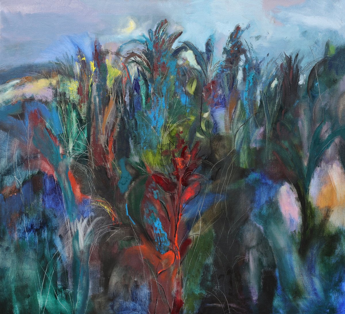 Impressionistic Landscape Oil Painting By Artem Andreichuk, 45 X 41, Wild Herbs, Original Artwork