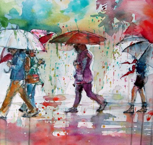 Walking people at rain by Kovács Anna Brigitta