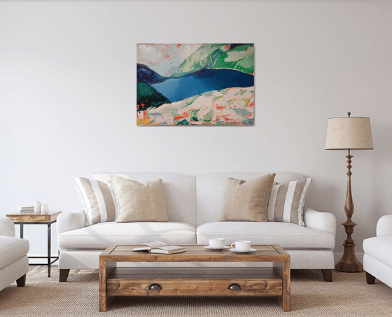 Oil painting, canvas art, stretched, "Mountains 2". Size 39,4/ 27,6 inches (100/70cm).