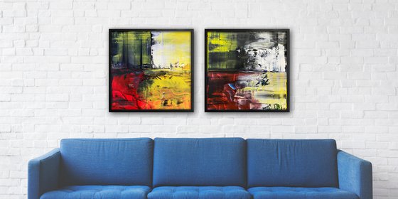 "We're Coming For You" - Save As A Series - Original PMS Abstract Diptych Acrylic Paintings On Wooden Panels, Framed - 52" x 26"