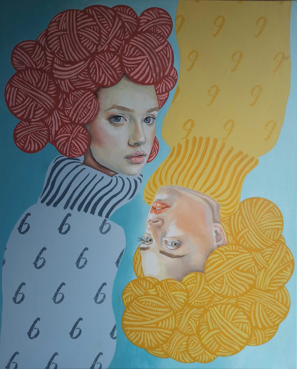 Surrealistic Portrait Painting By Lee Jenkinson, 18 X 22", Woolly Sixes, Original Artwork