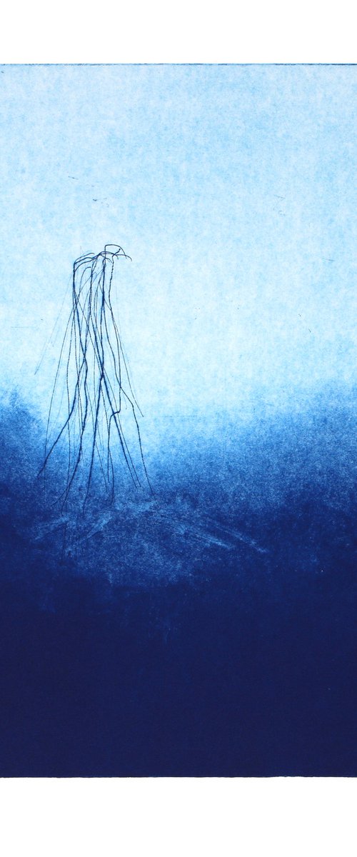 Heike Roesel "Blue Day 1" fine art etching, monotype in a series of 20 by Heike Roesel