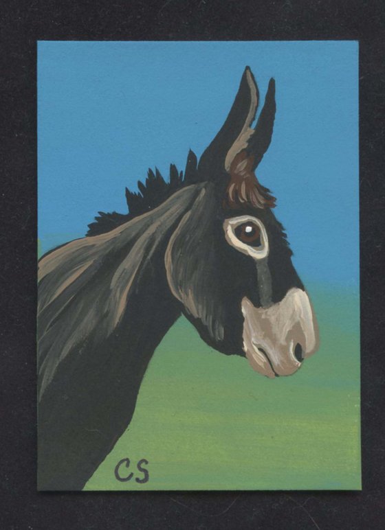 ACEO ATC Original Painting Donkey Farm Pet Art-Carla Smale