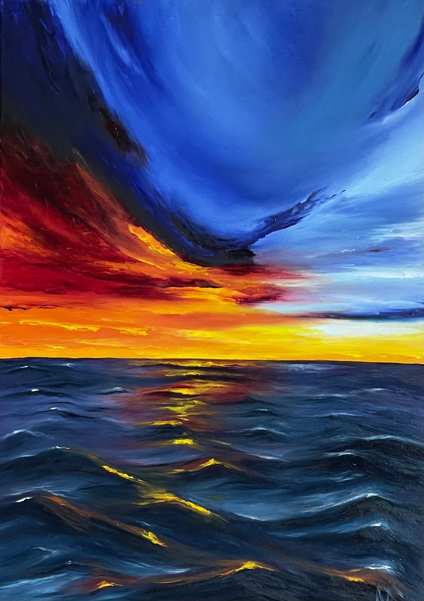 Abstract Landscape Oil Painting By Anastasiia Novitskaya, 20 X 28, Harmony Of The Elements, Original Artwork