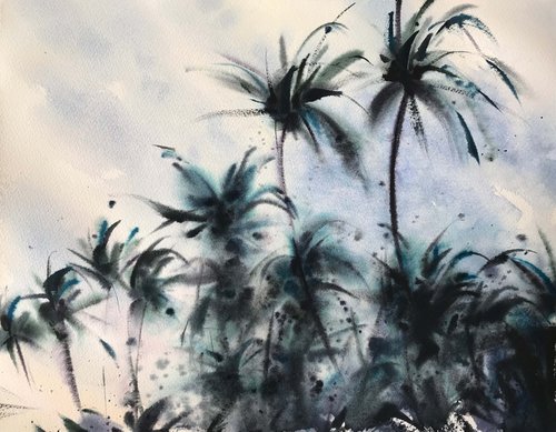 Palm trees on the beach 2. one of a kind. original painting. gift. by Galina Poloz