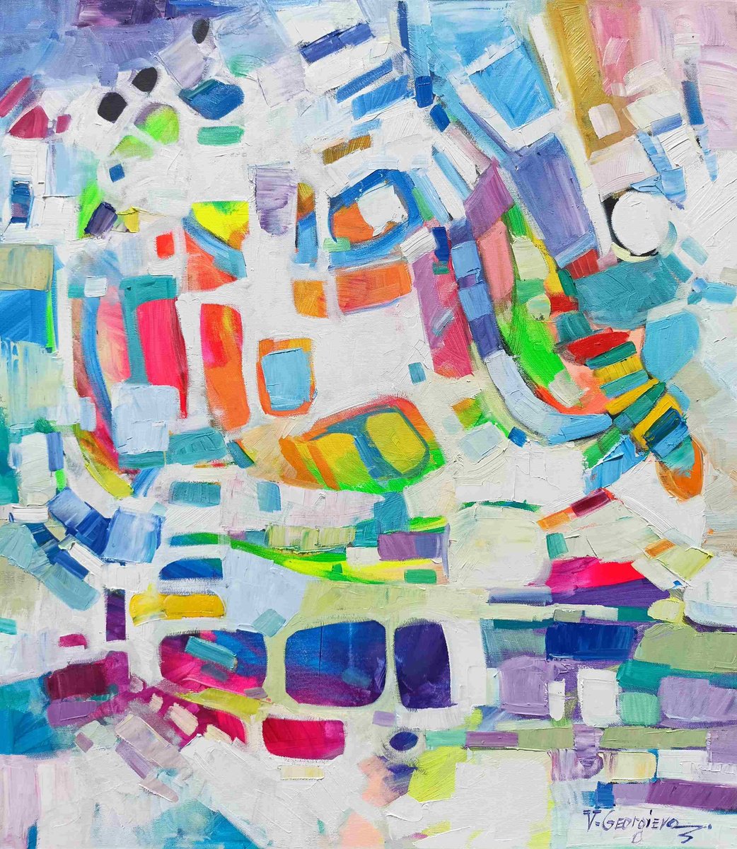 Organic Abstract Painting By Vanya Georgieva, 28 X 31", Abstract 1, White Dove, Original Artwork